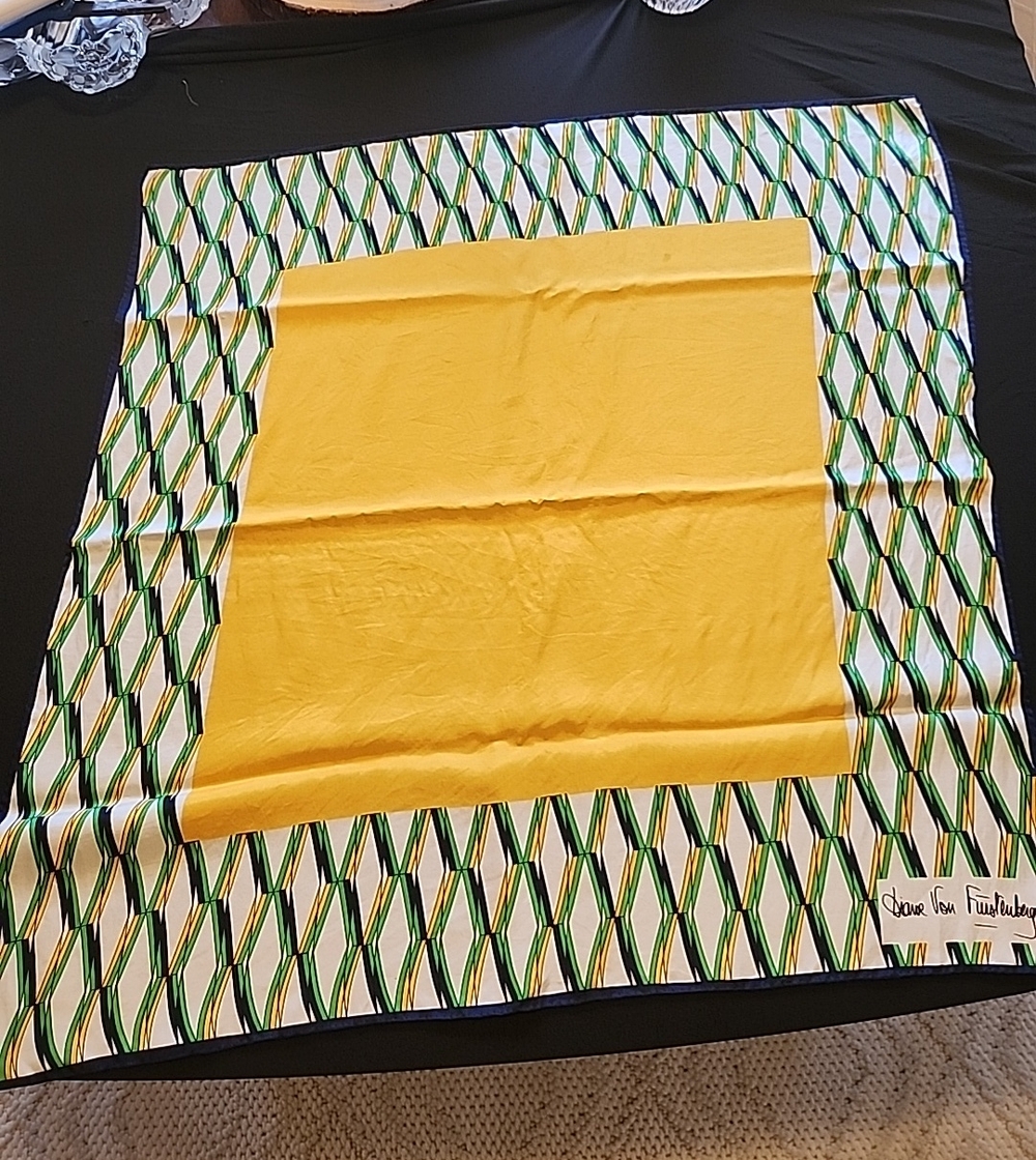 Diane Von Furstenberg Silk Scarf Gold Green Geometric
